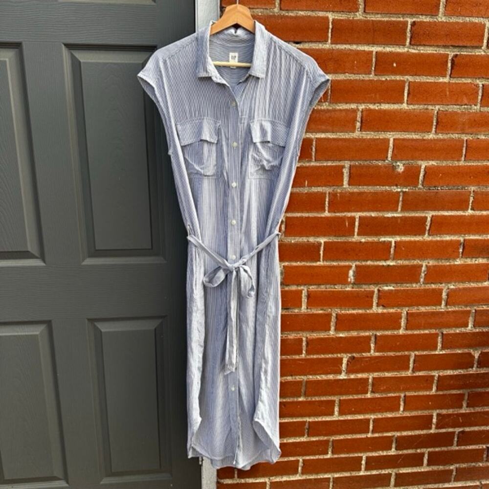 Gap Pinstripe Button-Up Dress Size XS Tie Waist w/Pockets Classic Preppy